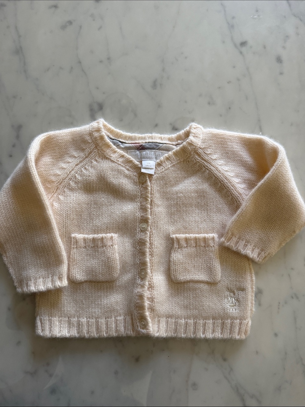 Burberry Baby Knit Cardigan - Cream Plush Pocket Sweater